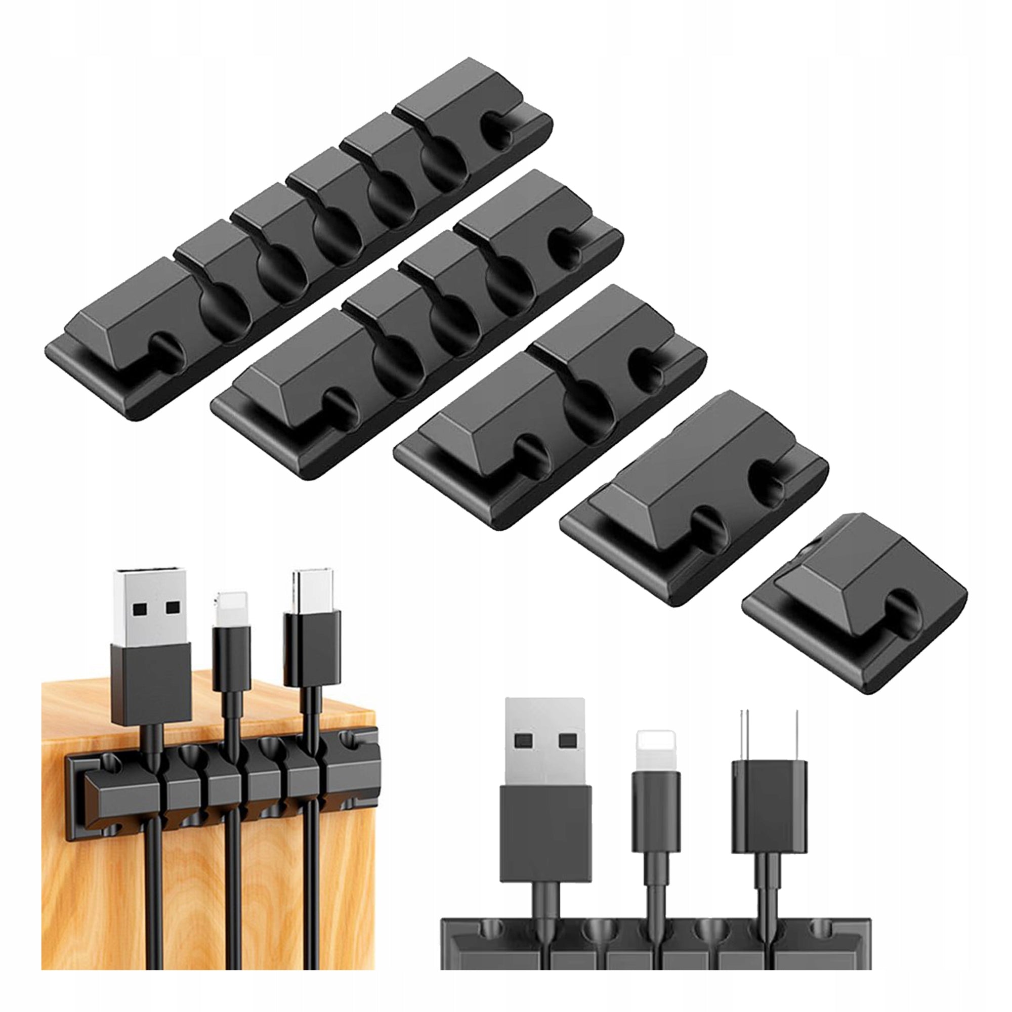 CABLE ORGANIZER WIRES RUBBER ADHESIVE HOLDERS 5 PIECES BLACK