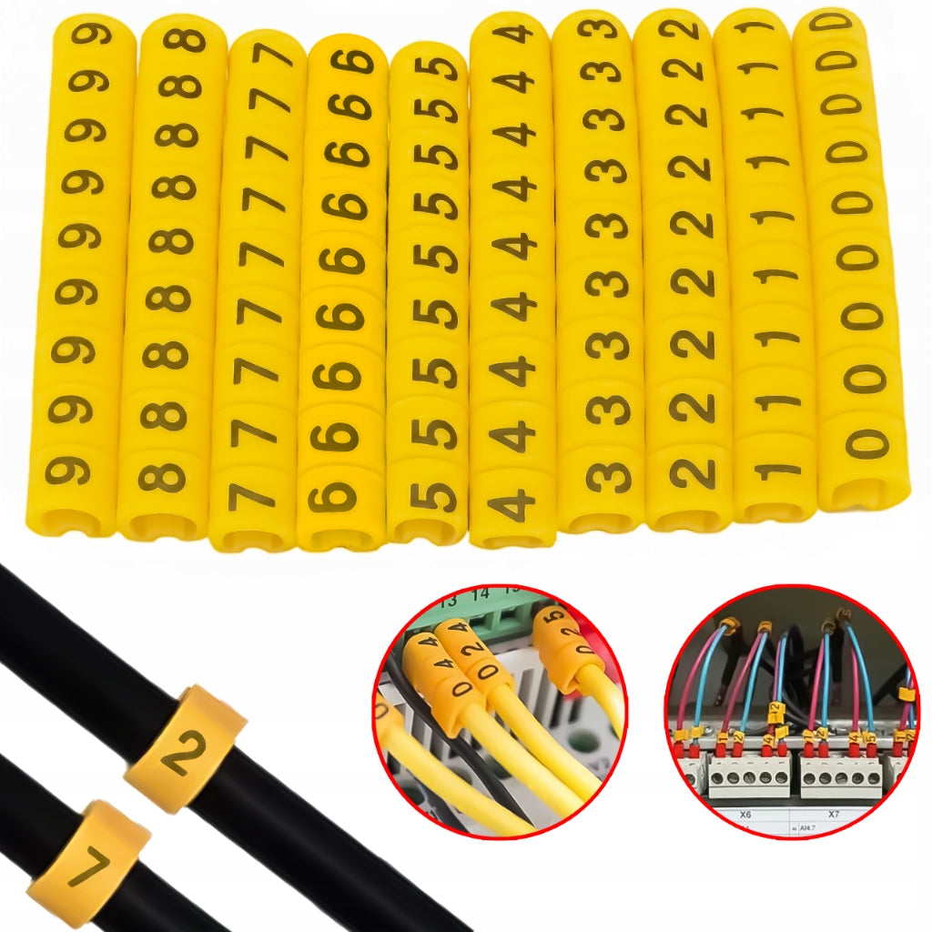 CABLE WIRE MARKER YELLOW 0-9 - SET OF 100PCS