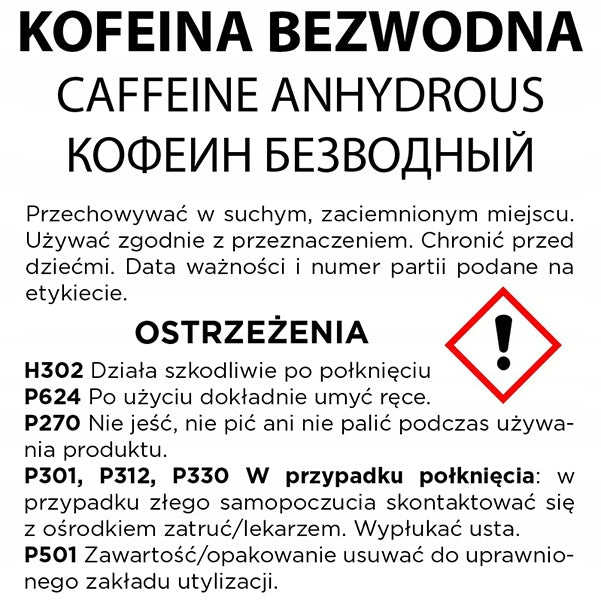 CAFFEINE ANHYDROUS 1KG PHARMACEUTICAL QUALITY POWDER Brand no brand