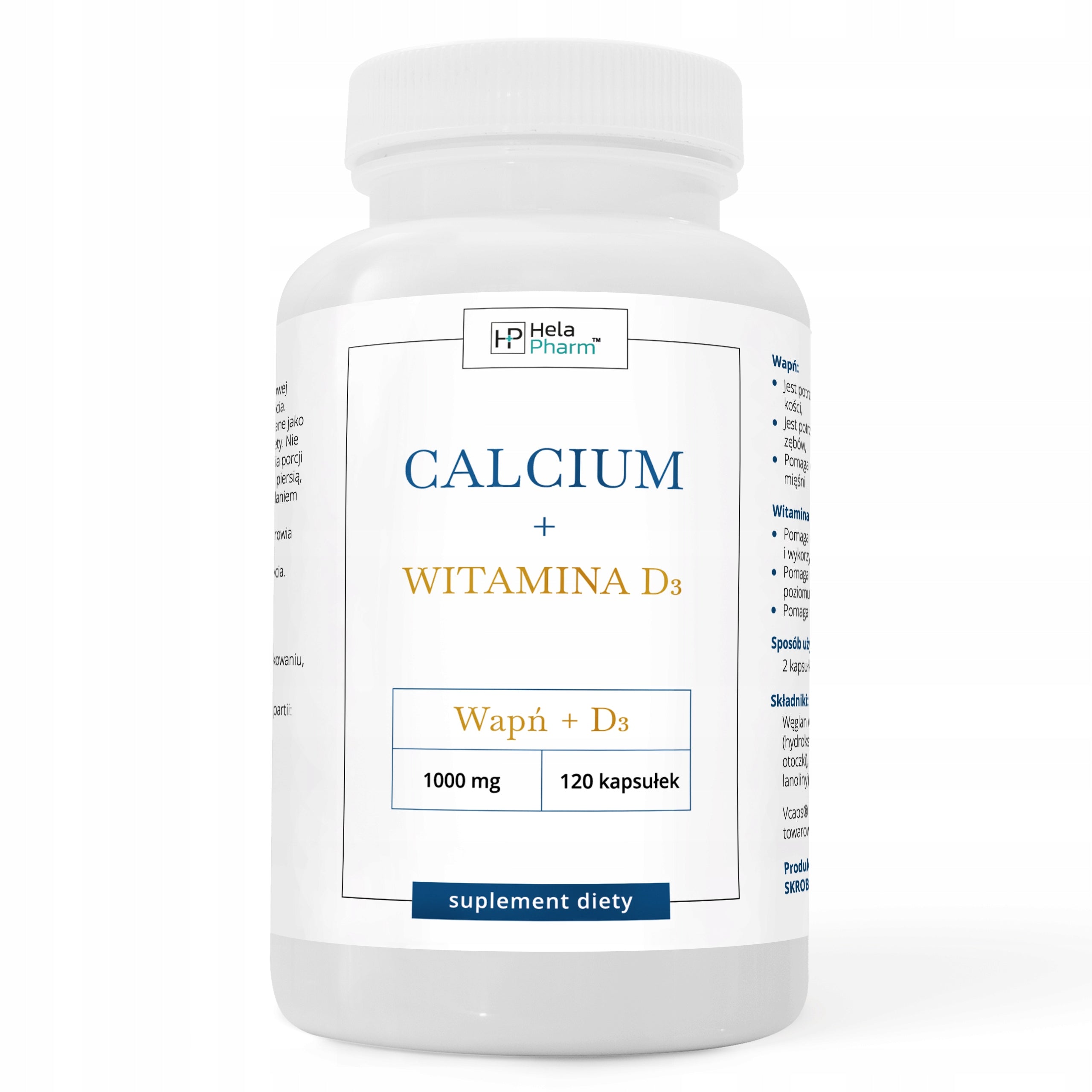 CALCIUM 1000mg + Vitamin D3 CALCIUM, BONES 120 capsules Vege