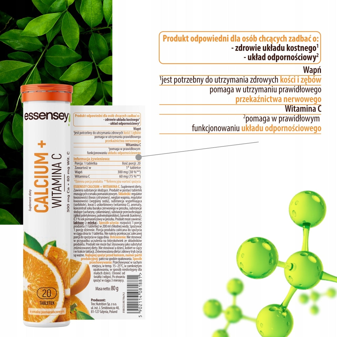CALCIUM Lime 300 mg + Vitamin C 20 Effervescent Tablets Calcium Drinking Drink Packaging status original