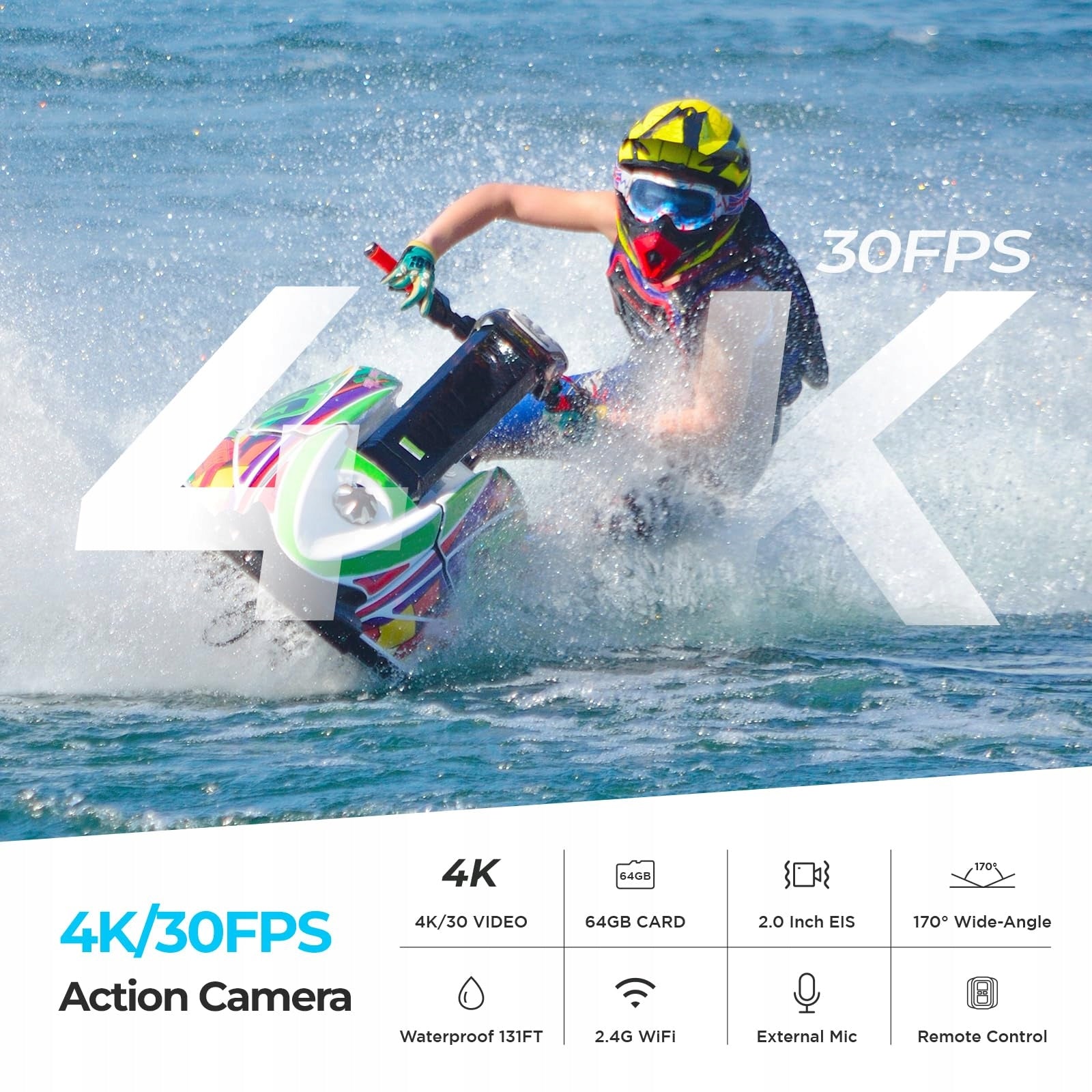 CAMERA 4K Sports Camera 64G SD Card 40M Underwater WiFi 170° Angle 20MP Brand no brand