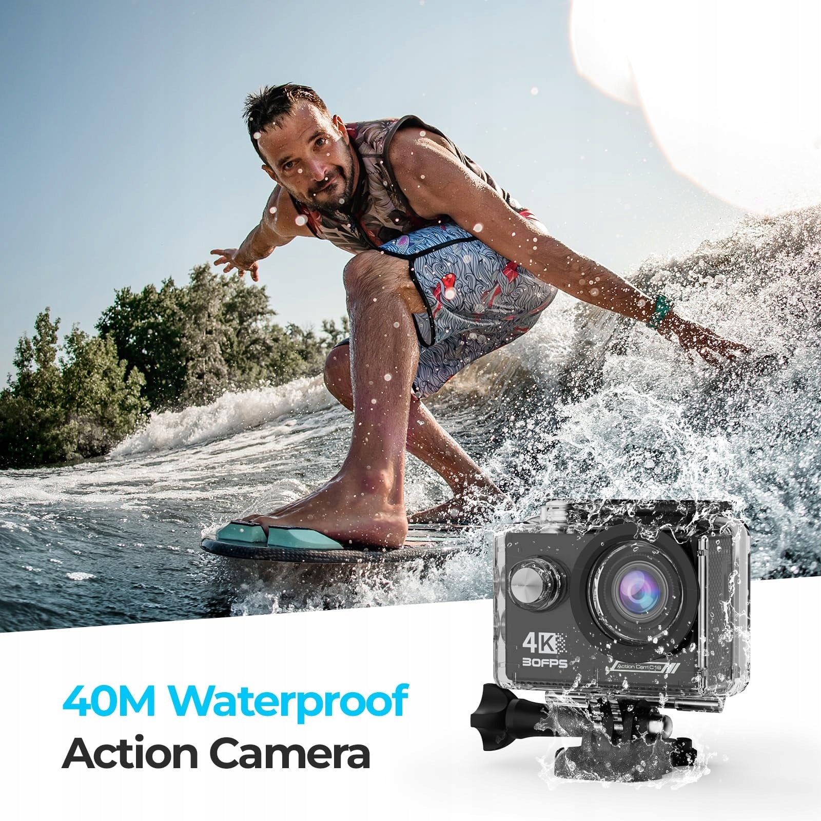 CAMERA 4K Sports Camera 64G SD Card 40M Underwater WiFi 170° Angle 20MP Model C16PRO