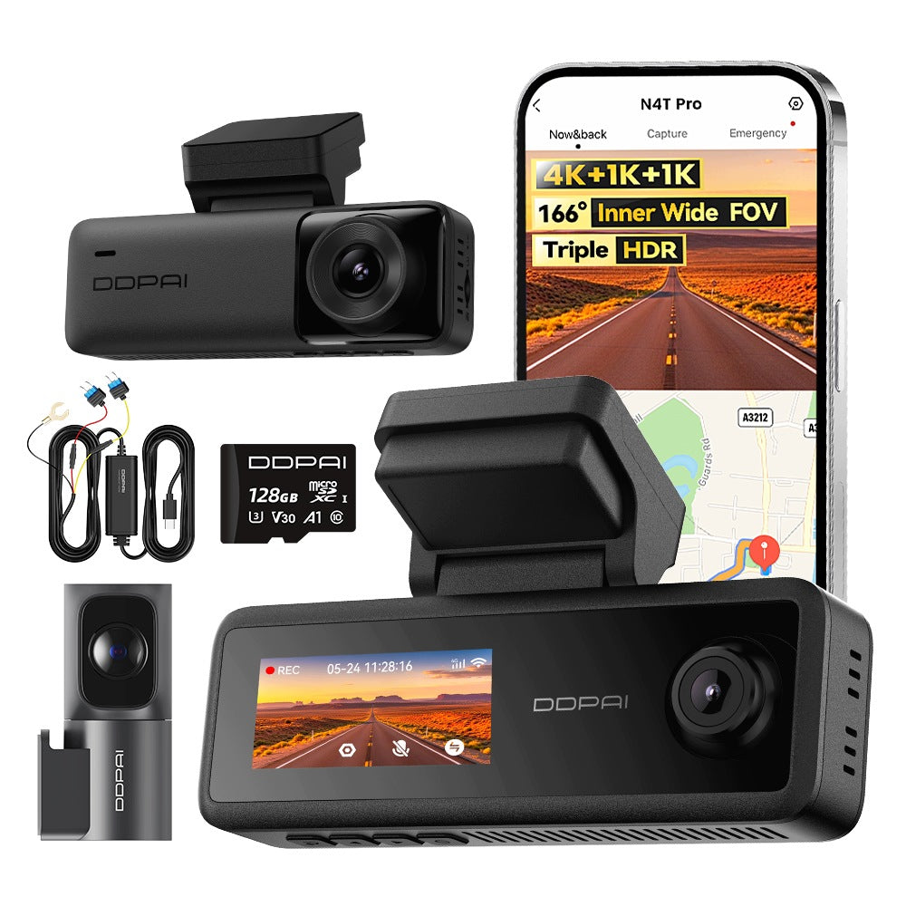 CAMERA DDPAI N4T PRO VIDEO RECORDER 4K HDR 3-CHANNEL +HARDWIRE KIT+128GB