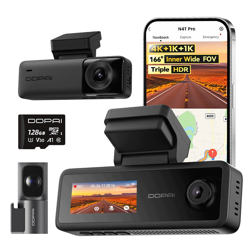 CAMERA DDPAI N4T PRO VIDEO RECORDER 4K HDR FRONT REAR INTERIOR 128GB