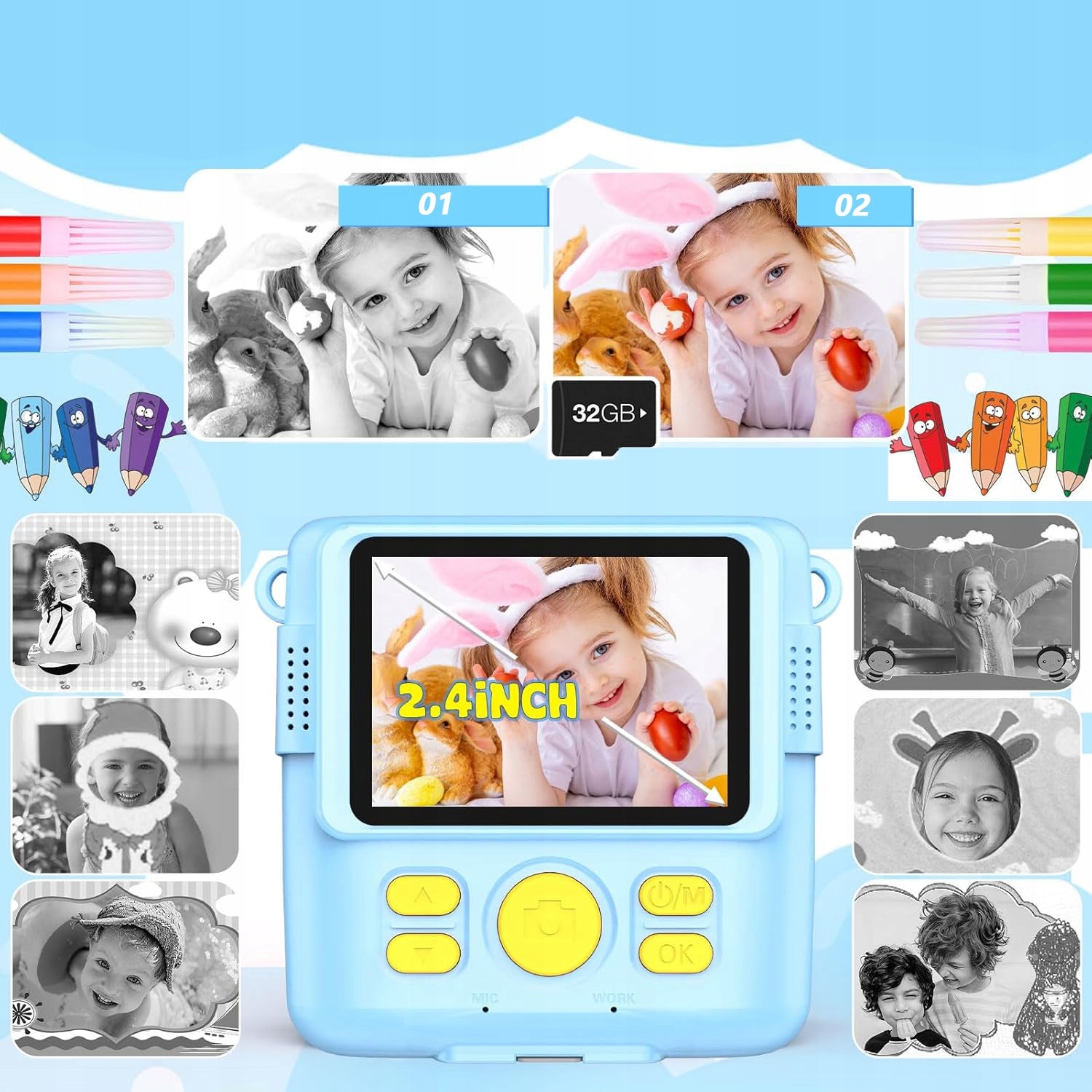 CAMERA FOR CHILDREN DIGITAL INSTANT PRINTING 3 ROLLS Packaging status original