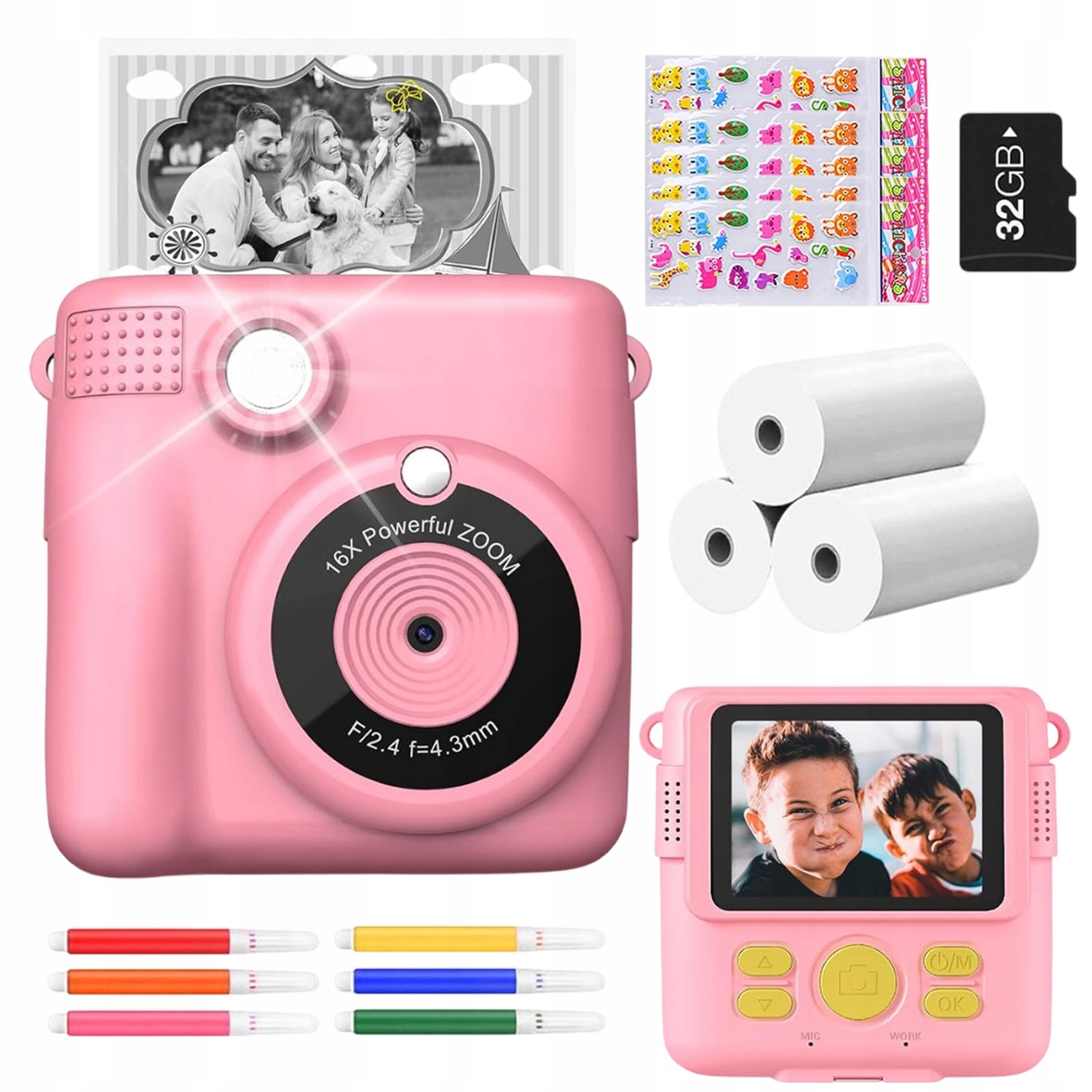 CAMERA FOR CHILDREN DIGITAL INSTANT PRINTING PRINTŚ 32 GB