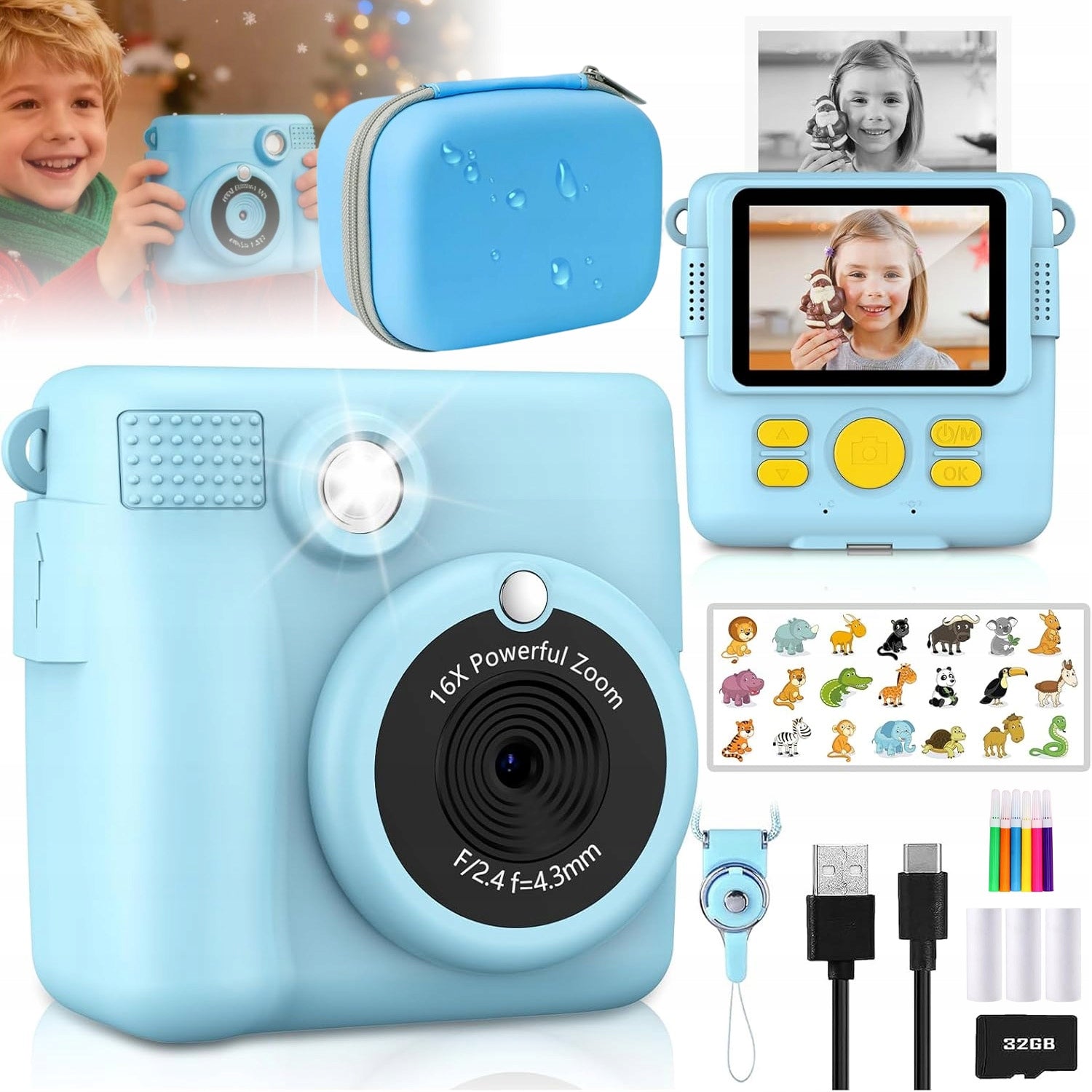 CAMERA FOR CHILDREN, INSTANT CAMERA WITH PRINT, 16X DIGITAL ZOOM