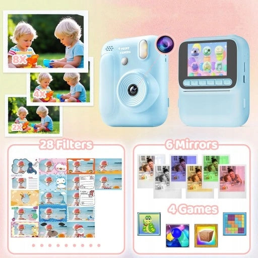 CAMERA FOR CHILDREN INSTANT PHOTO PRINTER BLUE + 4 ROLLS Brand no brand