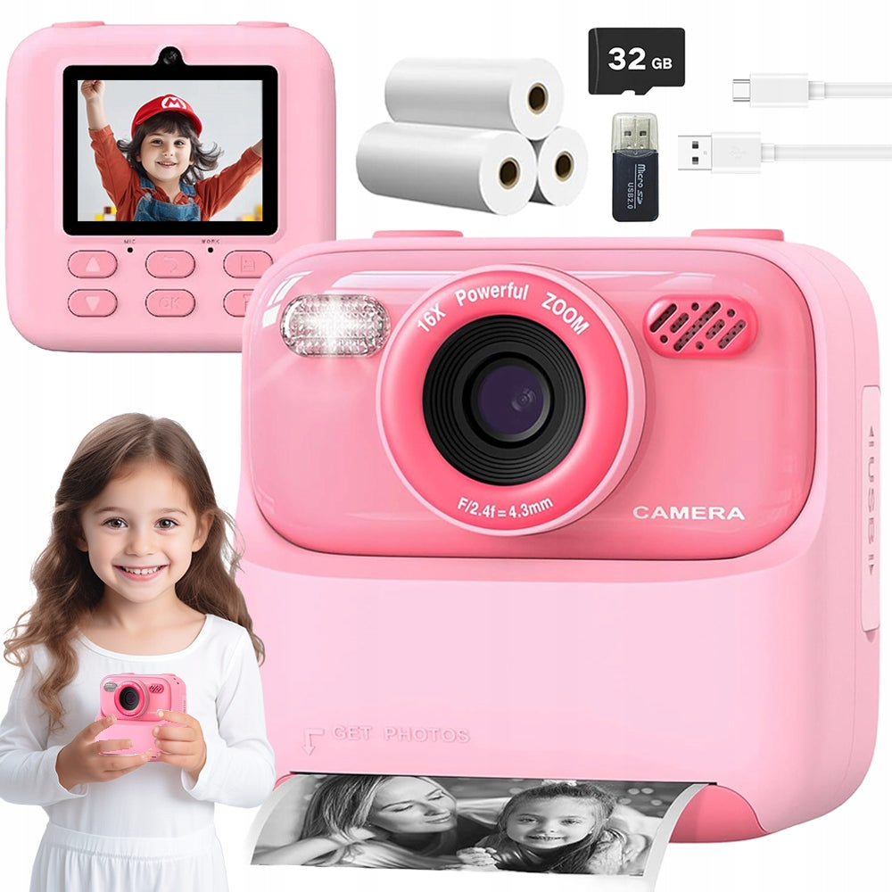 CAMERA FOR CHILDREN INSTANT PRINTER 32GB 1200MAH PINK