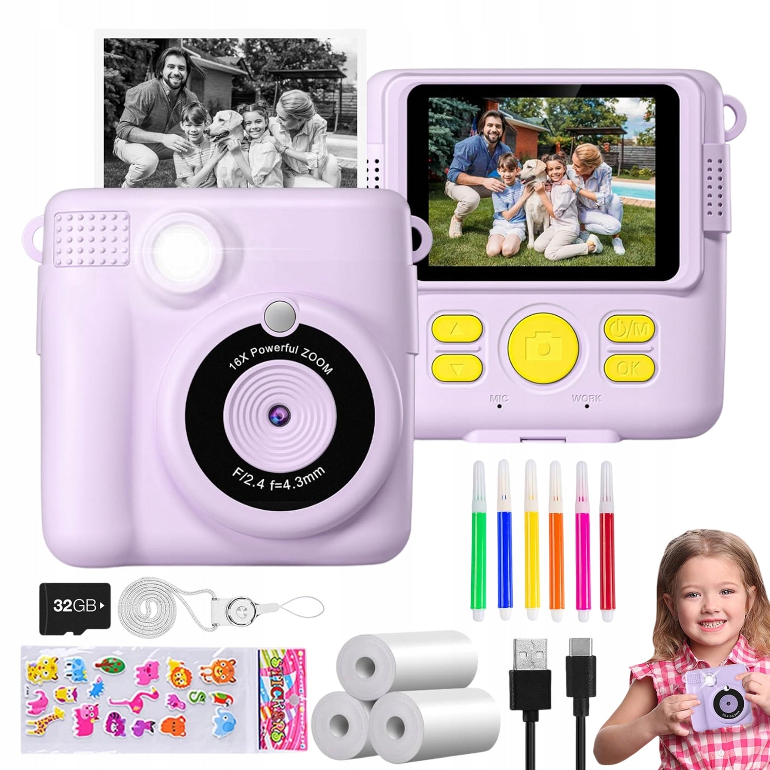 CAMERA FOR CHILDREN PRINTING WITH CARD 32GB GIFT FOR CHILD