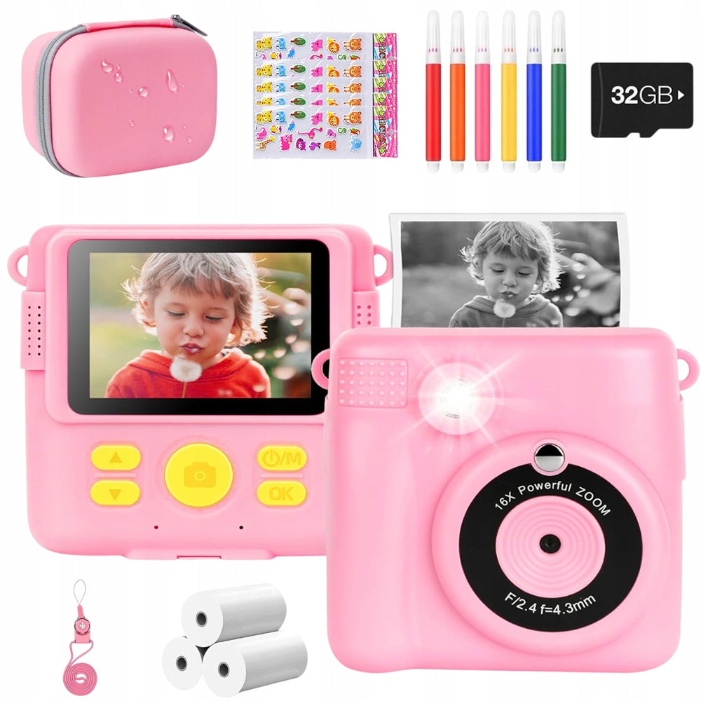 CAMERA FOR CHILDREN WITH THERMAL PRINTER 32GB MEMORY SET AKCESORIA