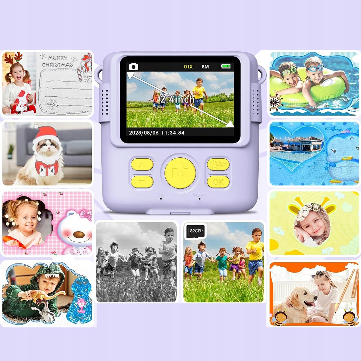CAMERA FOR CHILDREN WITH THERMAL PRINTER AND 32GB CARD PURPLE Brand no brand