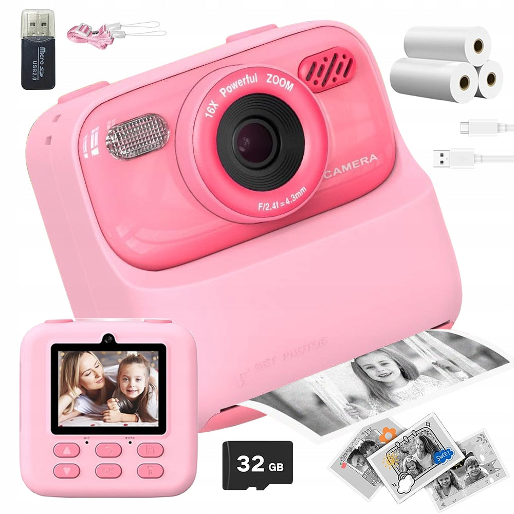 CAMERA FOR KIDS WITH 32GB 1200MAH INSTANT PRINT 2.4" MP3 SCREEN