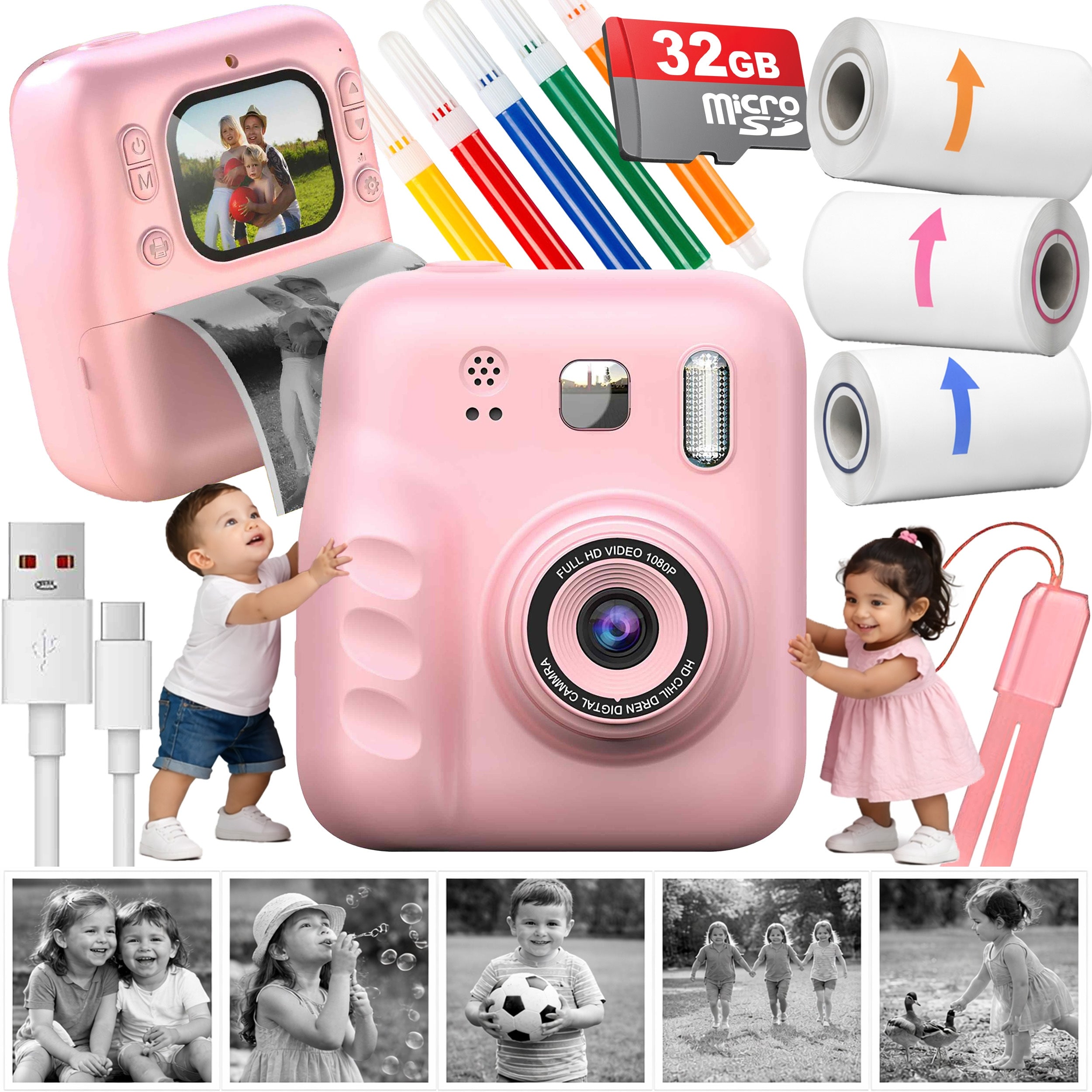 CAMERA INSTANT THERMAL PRINTER FOR CHILDREN SELFIE VIDEO + CARTRIDGES