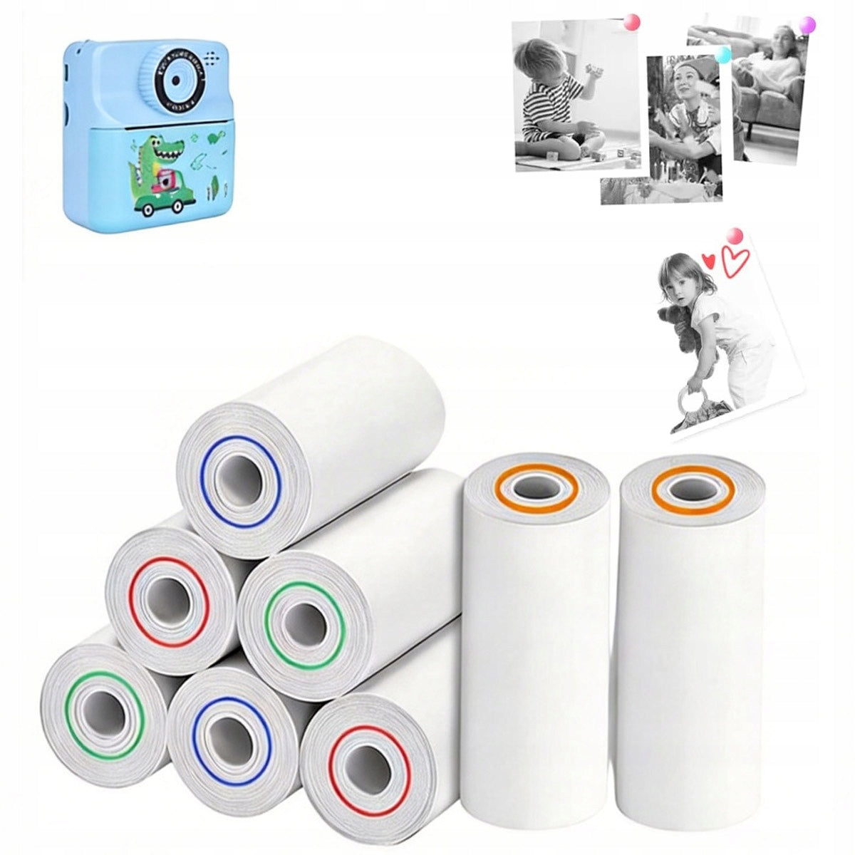 CAMERA ROLLERS MINI PRINTER PRINT 8 PIECES CARTRIDGES THERMAL PAPER
