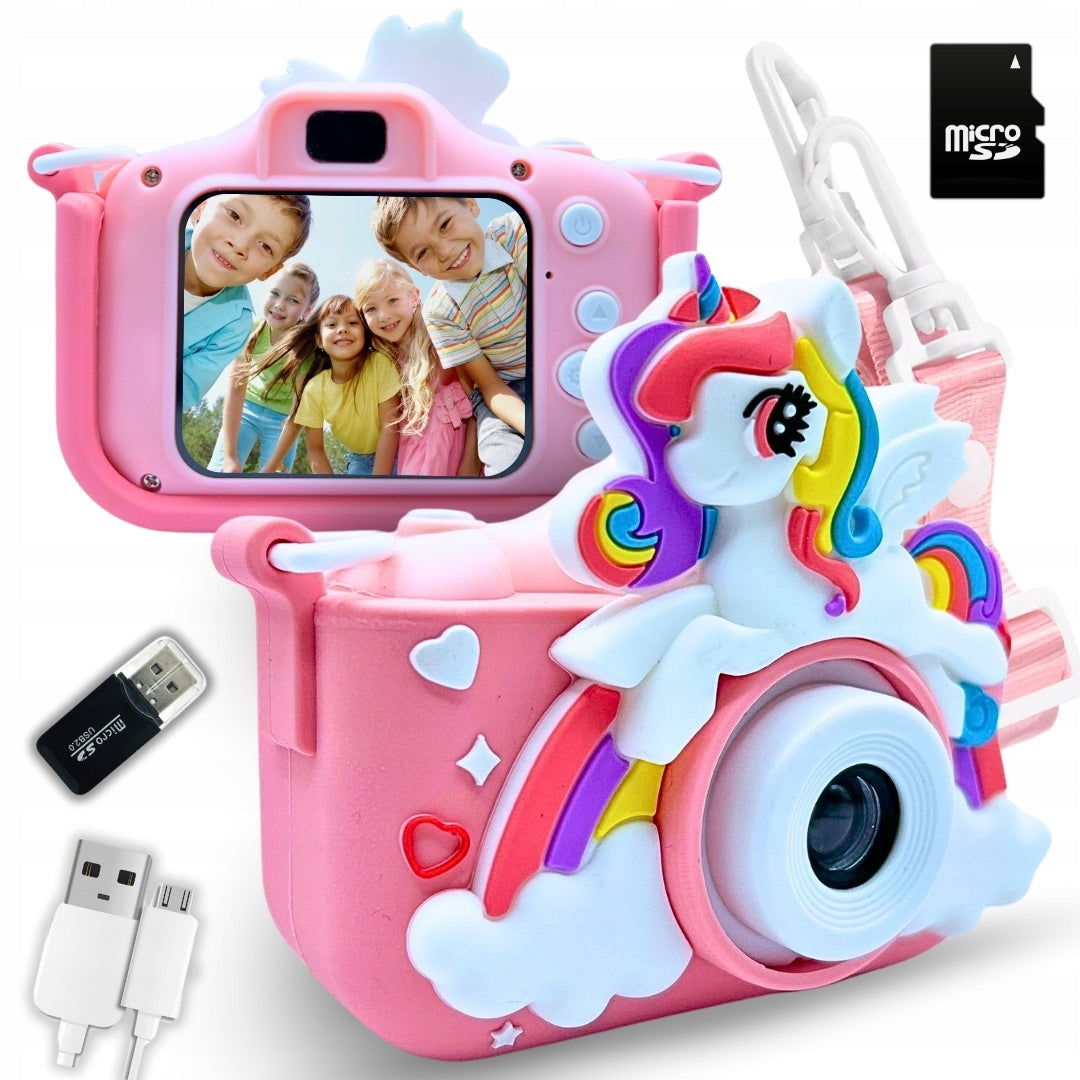 CAMERA UNICORN PINK 12MPX FOR CHILDREN SELFIE GAMES + CARD SD 32 GB