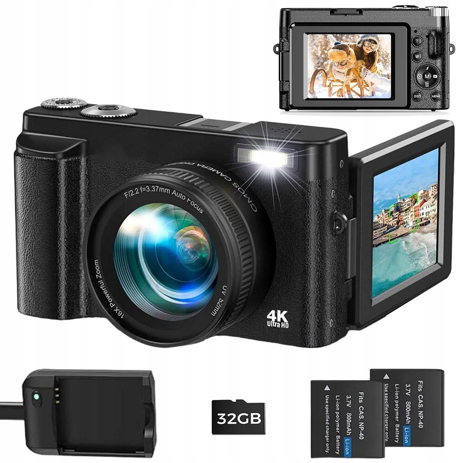 CAMERA WITH AUTOFOCUS AND BUILT-IN FLASH FOR RECORDING IN DARK CONDITIONS