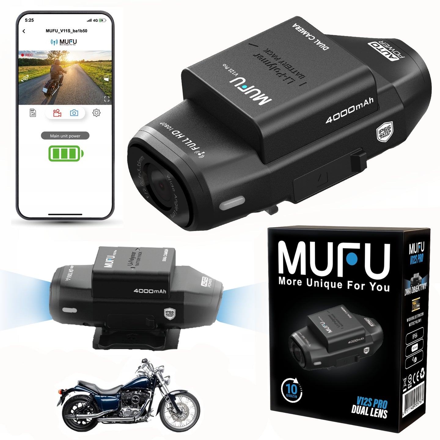 CAMERA video recorder for motorcycle MUFU V12S pro Two cameras 1080p 30fps