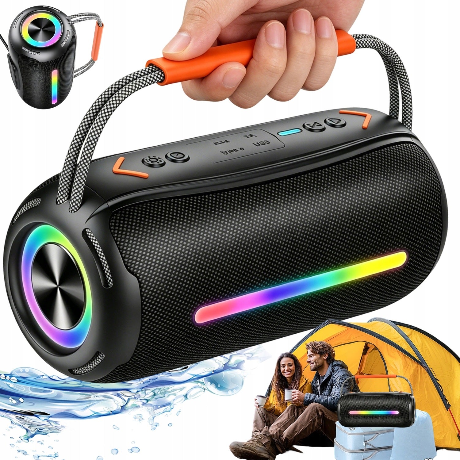 CAMPING BLACK PORTABLE BLUETOOTH SPEAKER 20W IPX6 DSP RGB 10H Model other