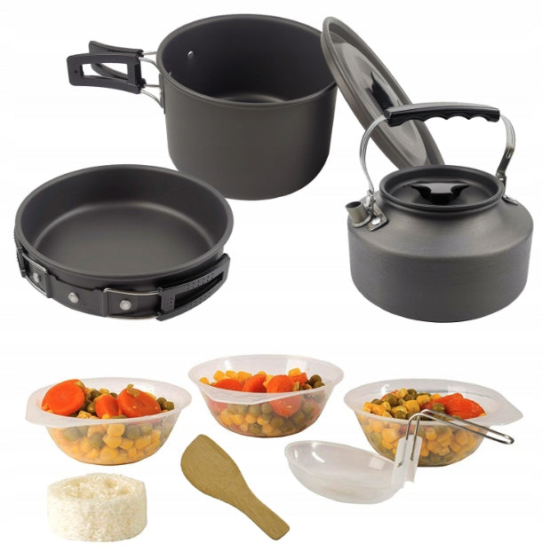 CAMPING COOKWARE SET POTS KETTLE BOWLS CAMPING