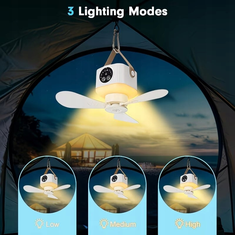 CAMPING FAN FOR TENT PORTABLE WITH LED REMOTE CONTROL LAMP Dominant color beige