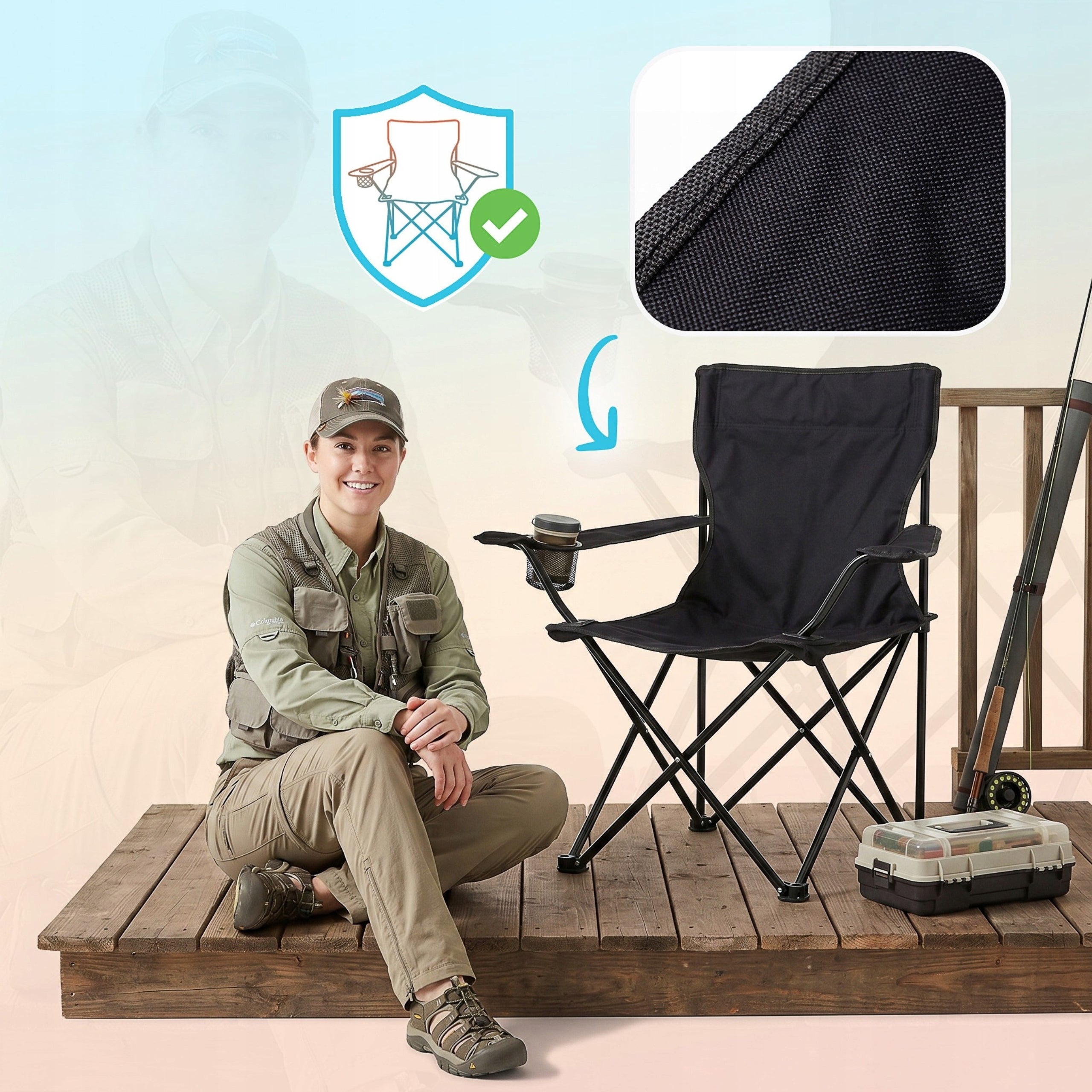 CAMPING FOLDING FISHING CHAIR LARGE BLACK MONTESSA Color black