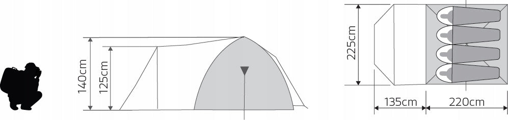 CAMPING HIKING TENT 4os LARGE ALASKA FOUR PERSON FOR CAMPING Number of people 4
