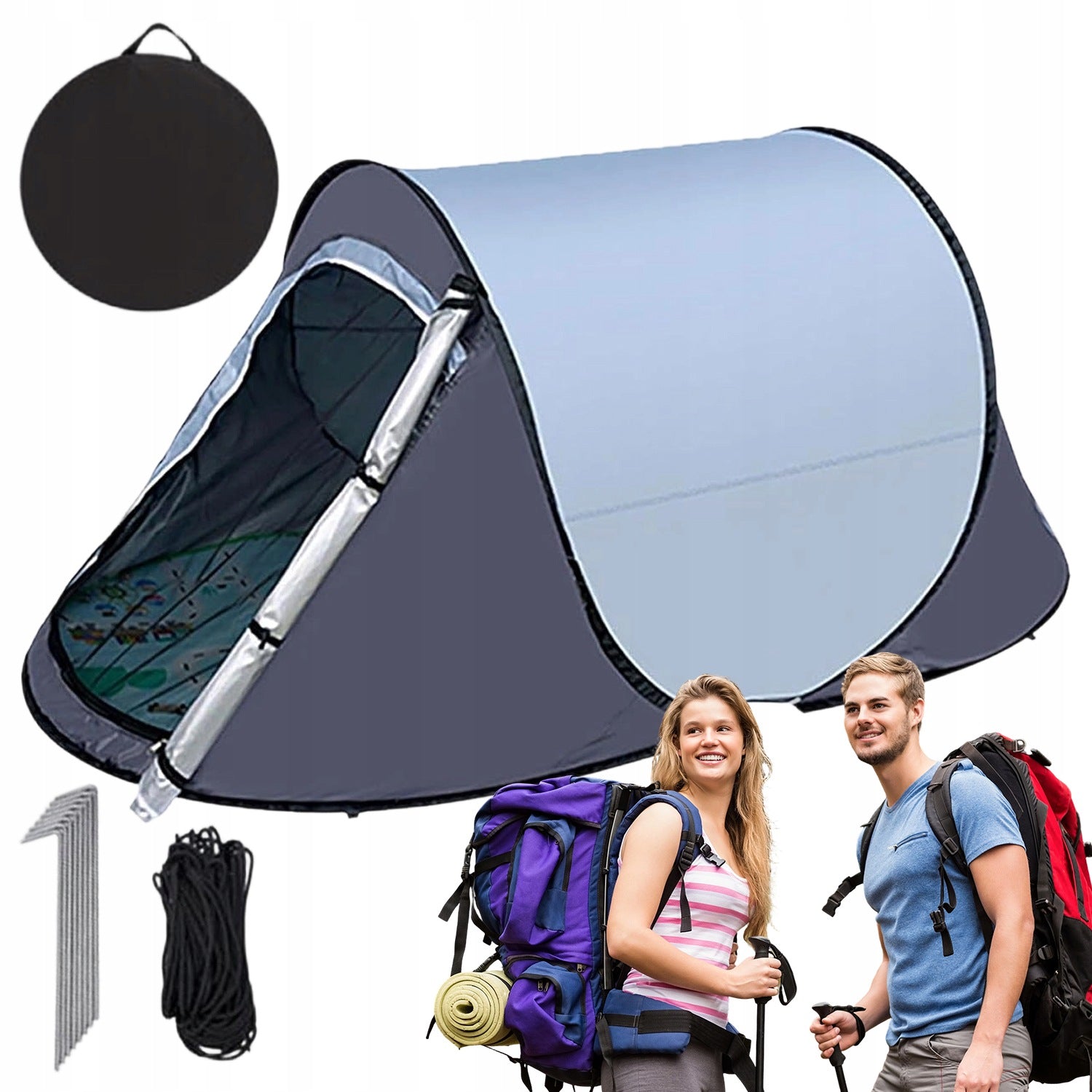 CAMPING TENT 2 PERSONS QUICK FOLDING UV AND RAIN PROTECTION
