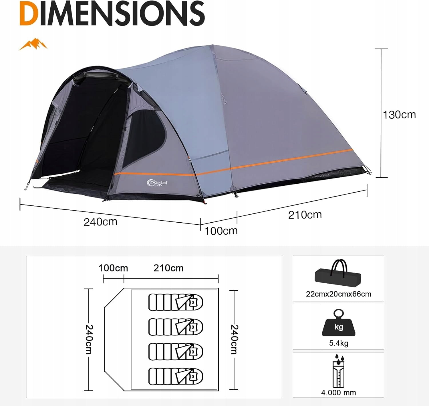 CAMPING TENT 4 PEOPLE WITH BLACKOUT WATERPROOF 4000MM Brand Portal