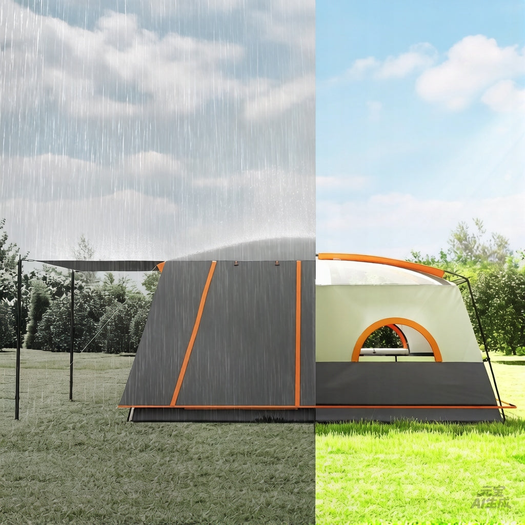 CAMPING TENT FOR 4 TO 6 PEOPLE WITH DOORS AND WINDOWS 4,3×3×1,95M, DARK GREY Kind family