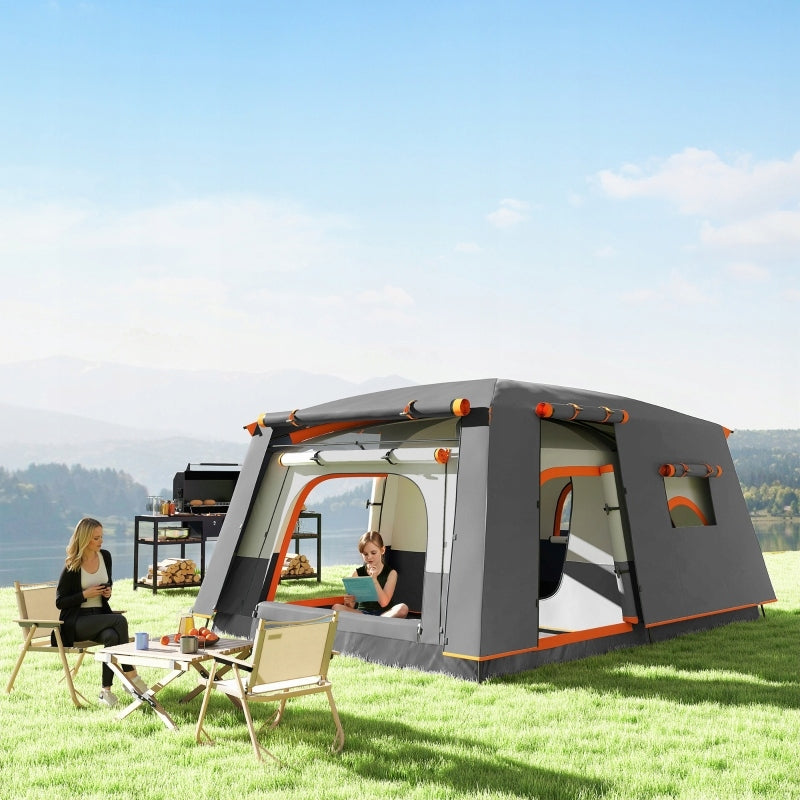 CAMPING TENT FOR 4 TO 6 PEOPLE WITH DOORS AND WINDOWS 4,3×3×1,95M, DARK GREY Model Outsunny