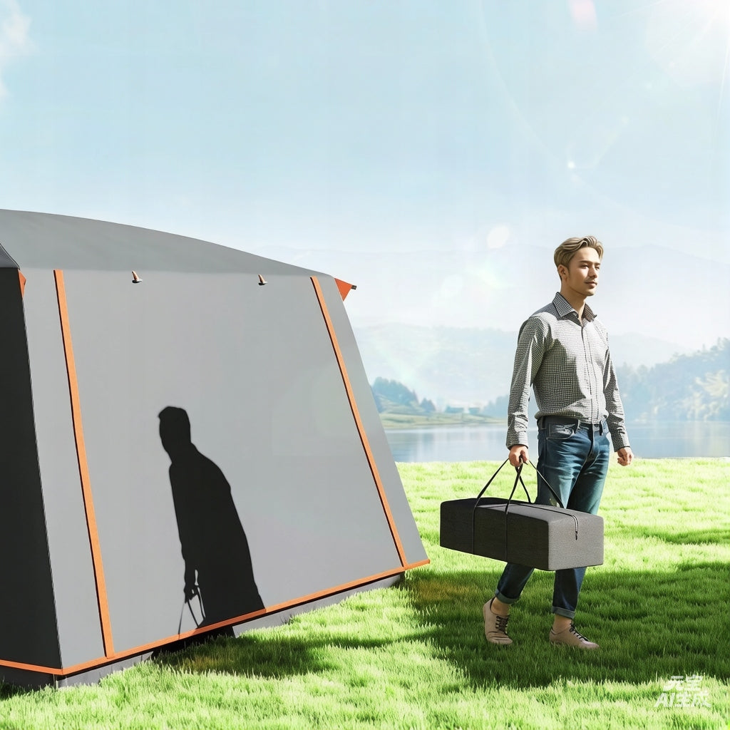 CAMPING TENT FOR 4 TO 6 PEOPLE WITH DOORS AND WINDOWS 4,3×3×1,95M, DARK GREY Number of people 6