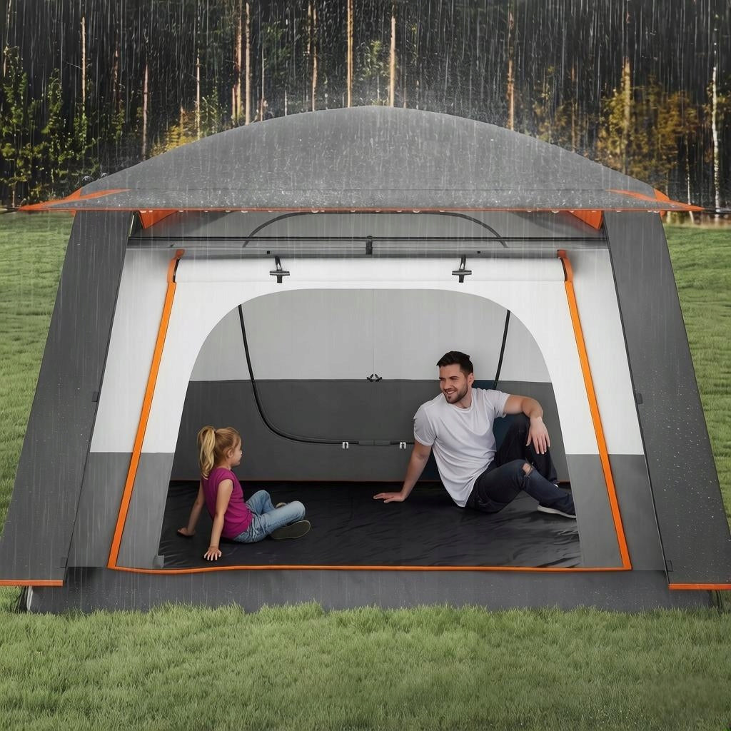 CAMPING TENT FOR 4 TO 6 PEOPLE WITH DOORS AND WINDOWS 4,3×3×1,95M, DARK GREY Waterproofness 3000 mm