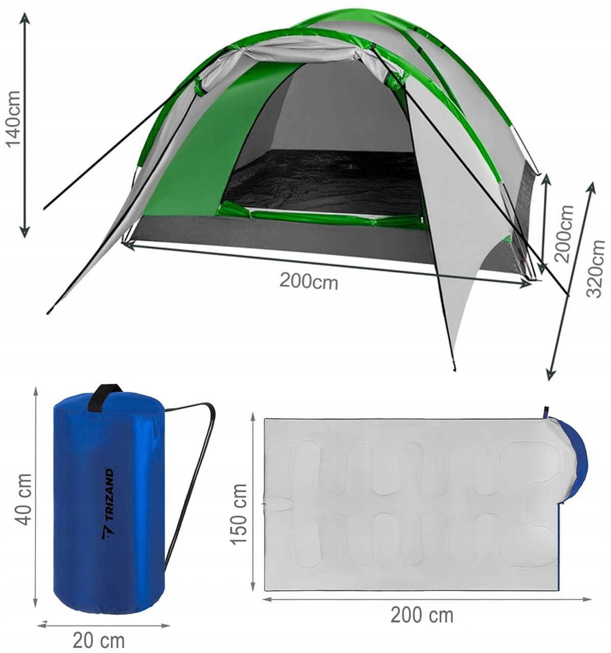 CAMPING TENT FOUR-PERSON 320x200CM + HIKING SLEEPING BAG Brand Stator