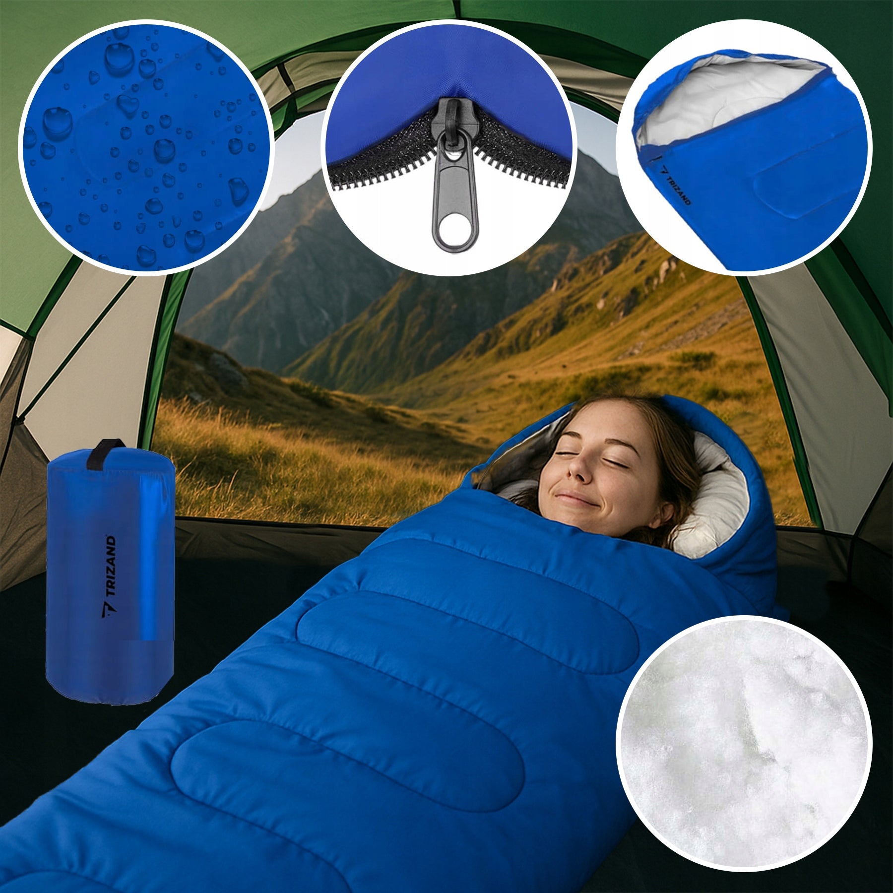CAMPING TENT FOUR-PERSON 320x200CM + HIKING SLEEPING BAG Type single layer (without flysheet)