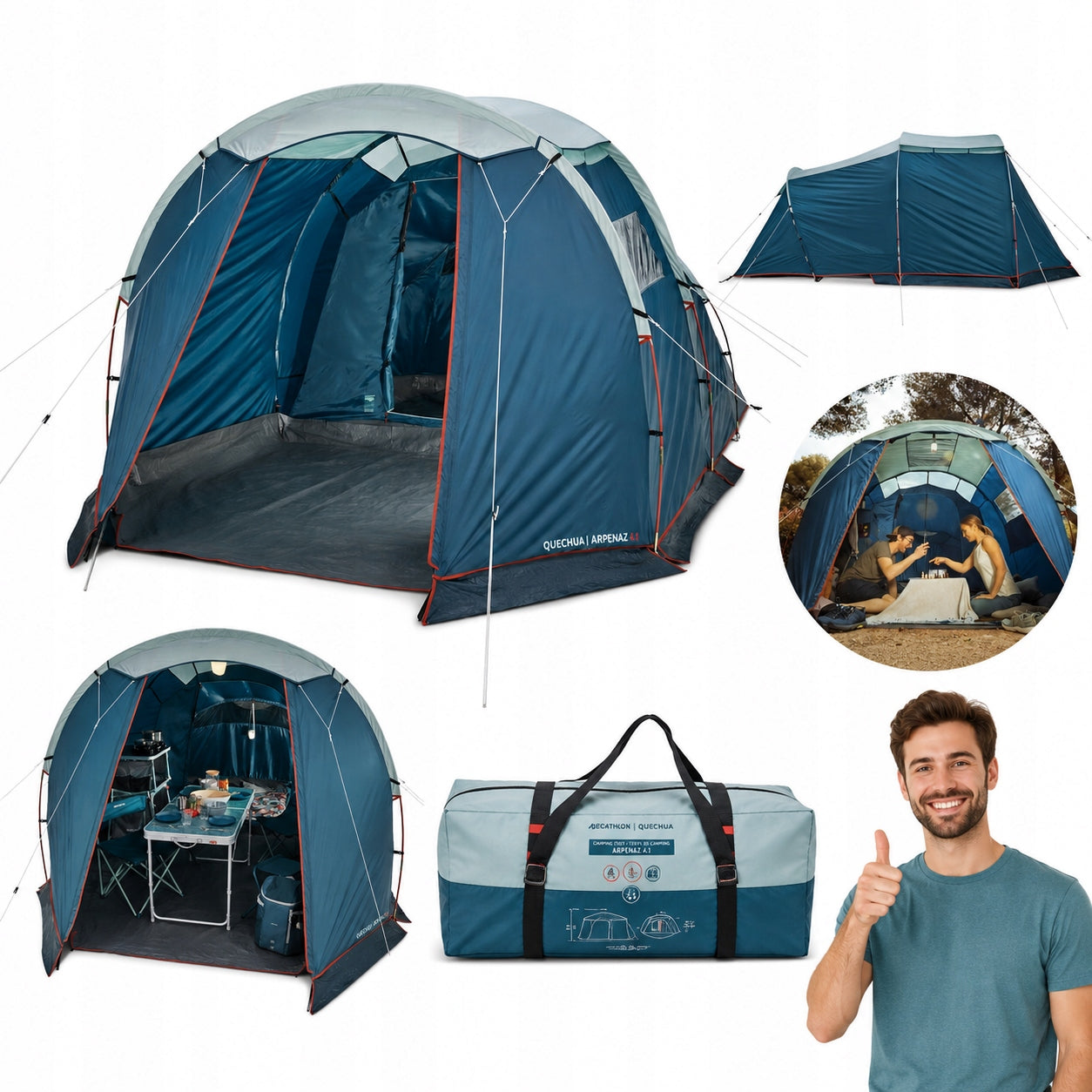 CAMPING TENT LARGE 4 PERSON FAMILY VESTIBULE SOLID