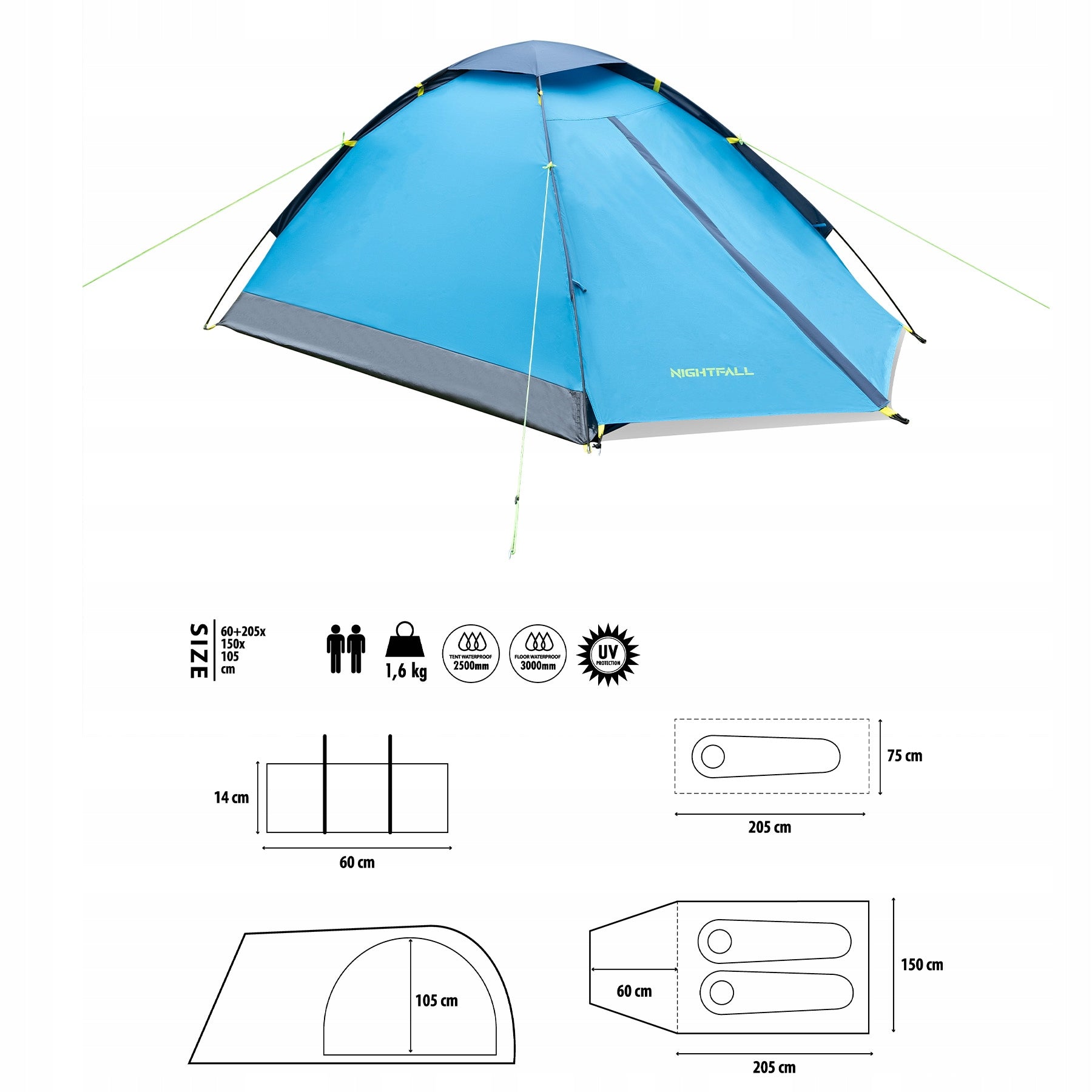 CAMPING TENT NIGHTFALL NILS CAMP WATERPROOF DOUBLE WITH COVER Kind travel