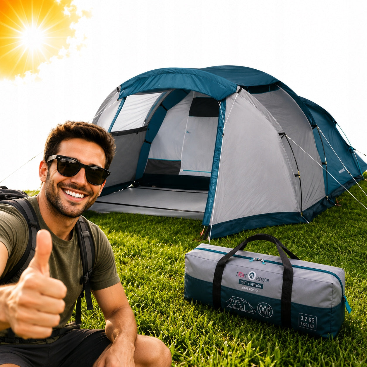 CAMPING TENT QUECHA XXL 4 PERSON VESTIBULE DARKENED BEDROOM