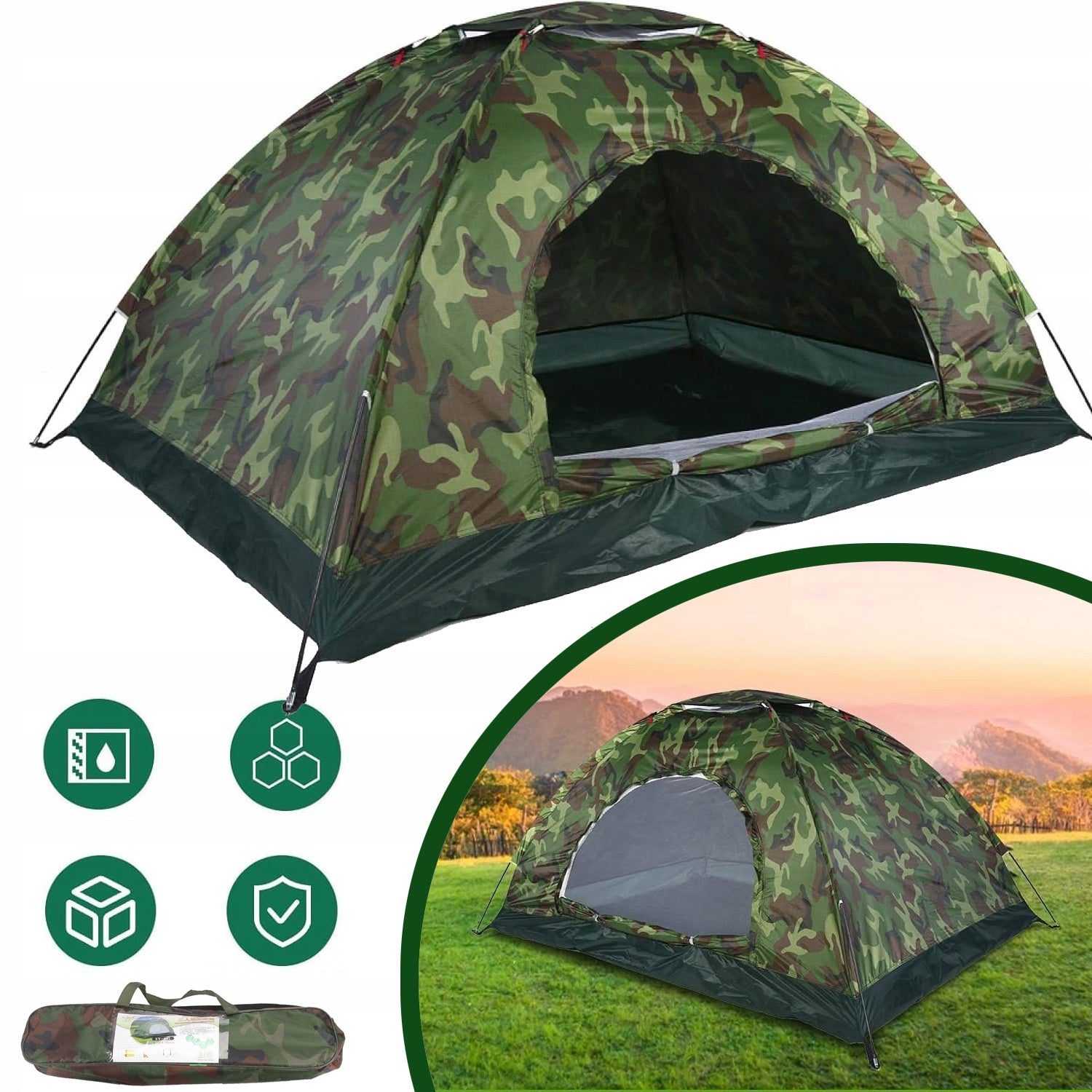 CAMPING TENT, TENT FOR 2 PEOPLE, WATERPROOF TENT WITH BACKPACK