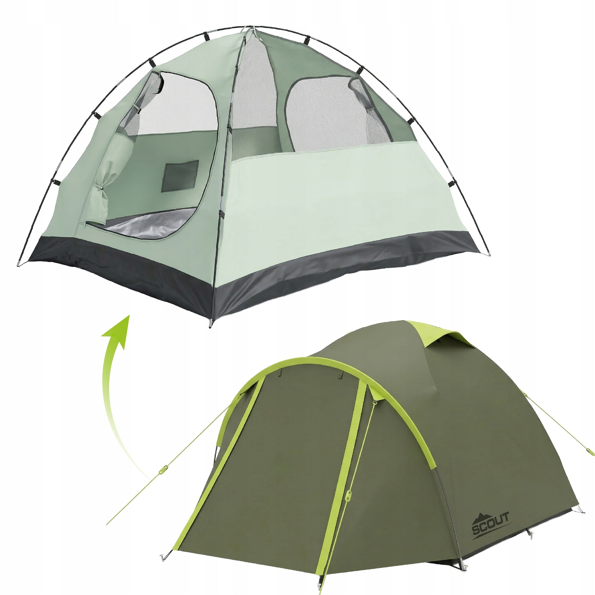 CAMPING TENT TOURIST 2 PERSON WATERPROOF COVER SCOUT VAYOX Color green