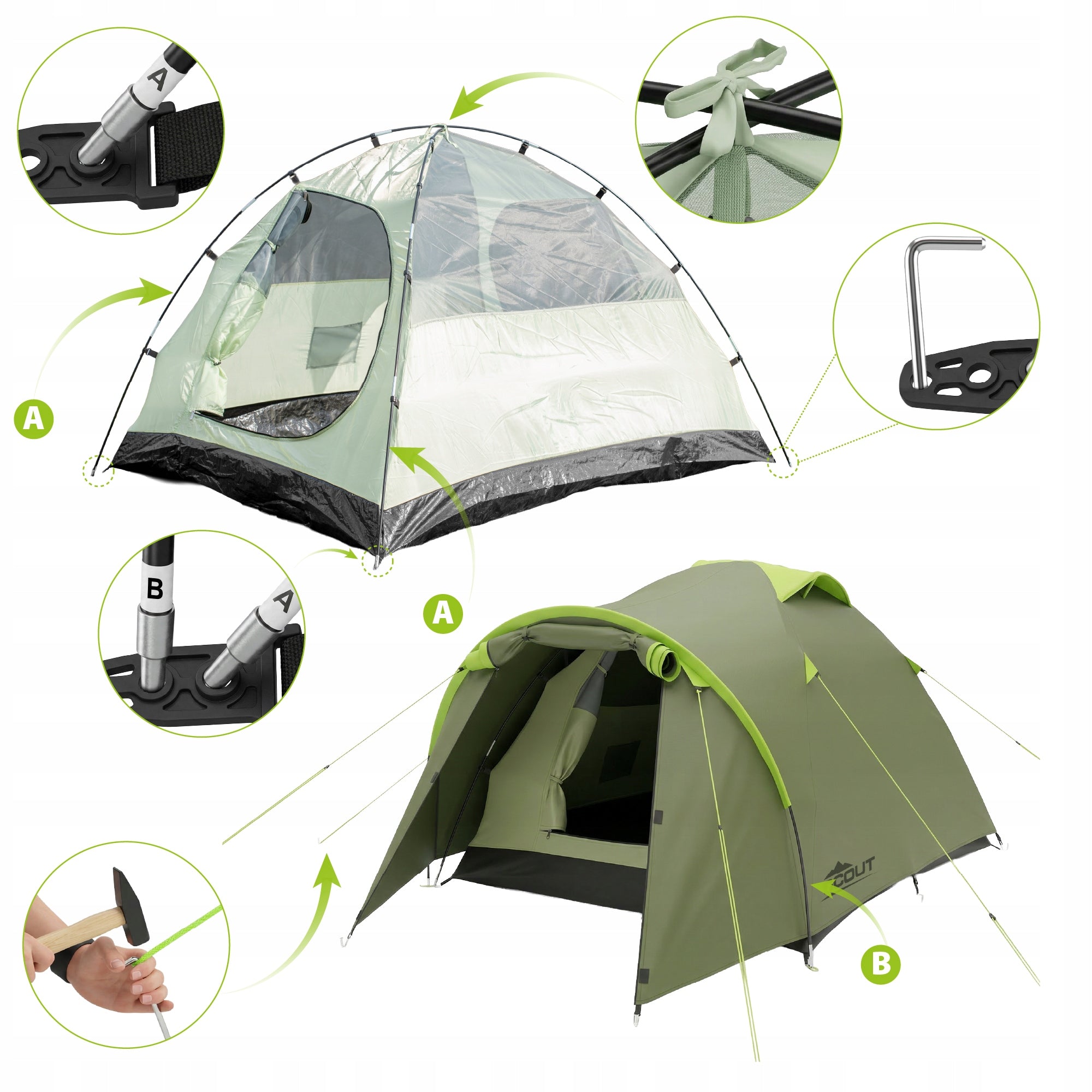 CAMPING TENT TOURIST 2 PERSON WATERPROOF COVER SCOUT VAYOX Model SCOUT