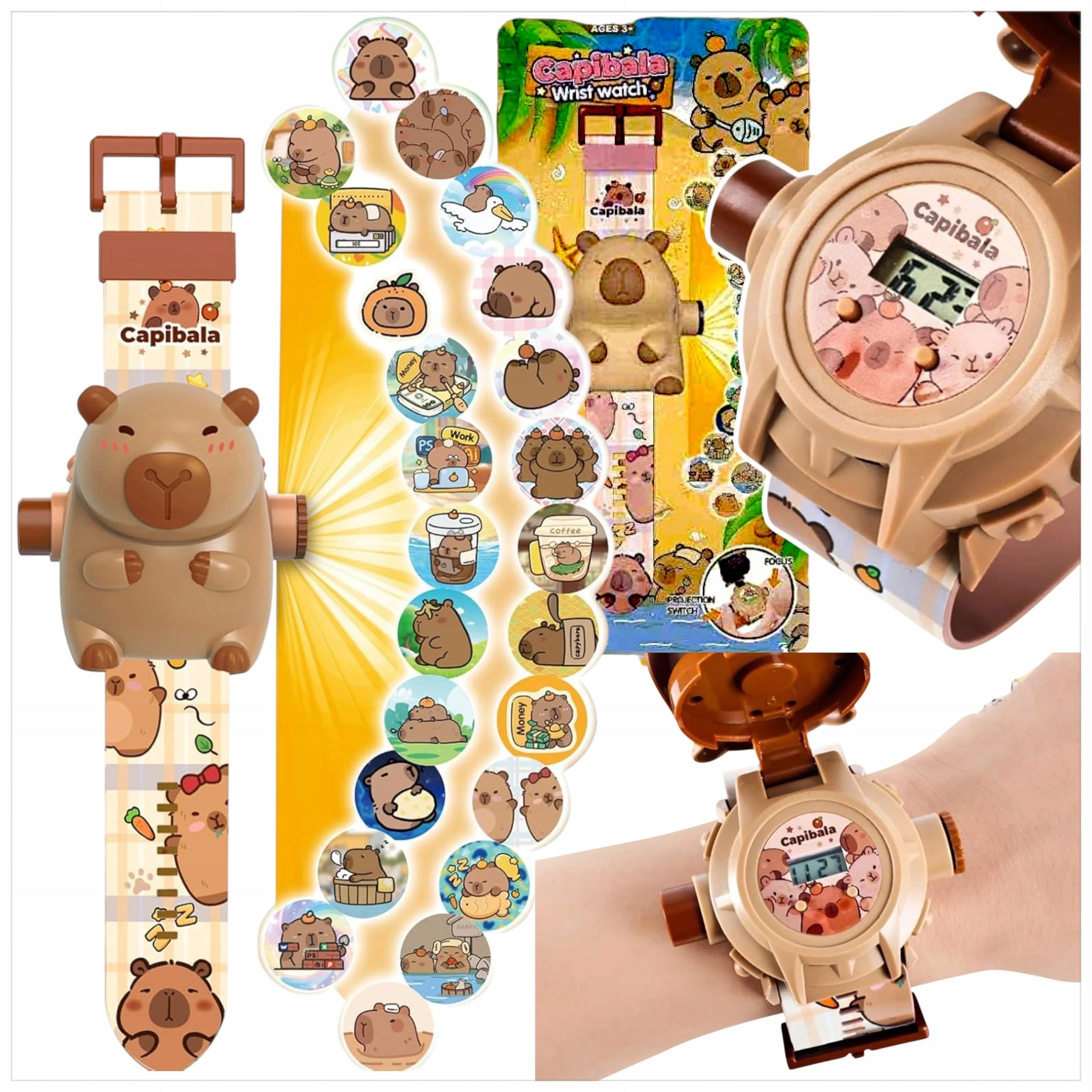 CAPYBARA WATCH WITH 3D PROJECTOR DISPLAYS PICTURES PROJECTOR BEAVER FIGURINE Packaging status original