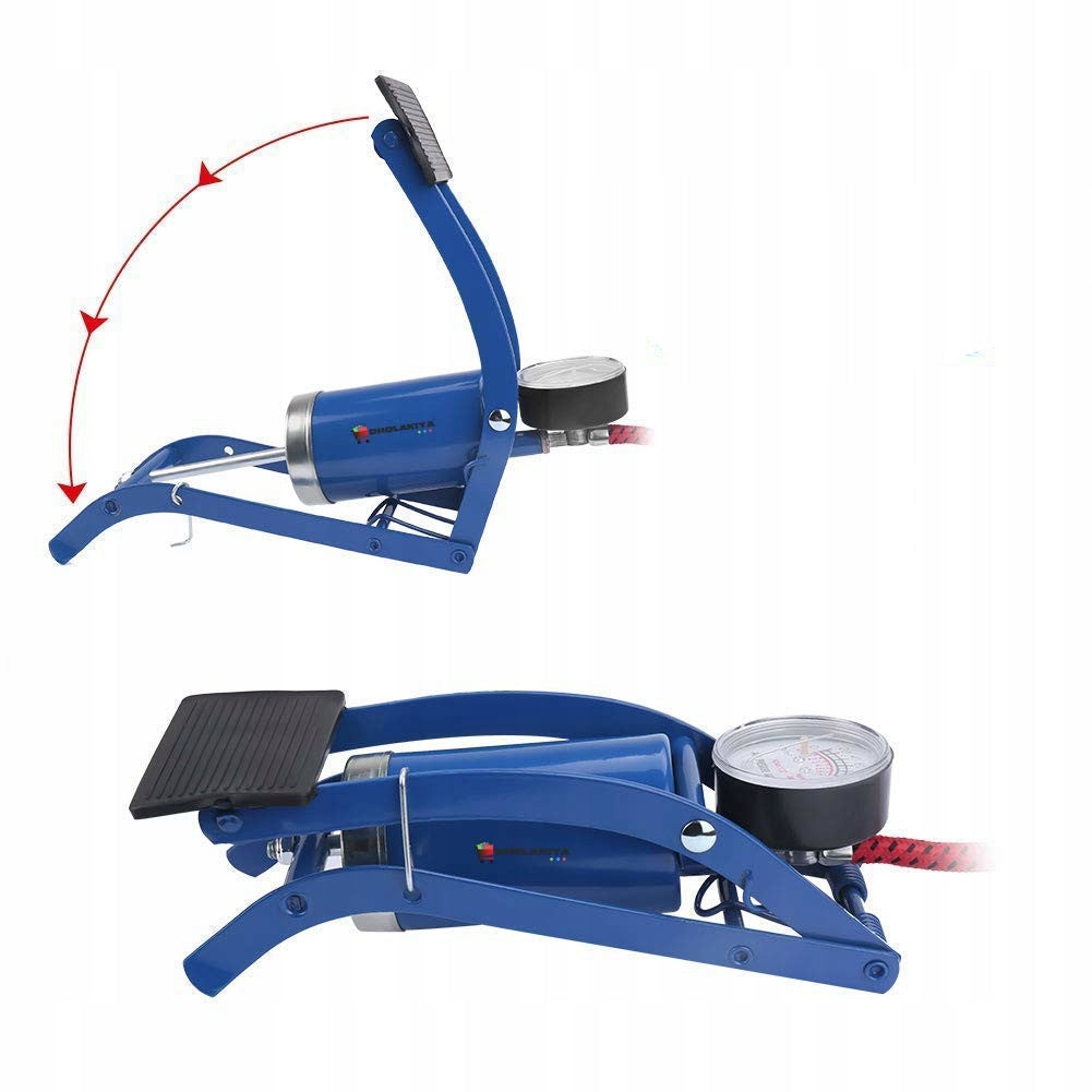 CAR BICYCLE PUMP FOOT PISTON PRESSURE GAUGE FLOOR + TIPS Brand RETOO