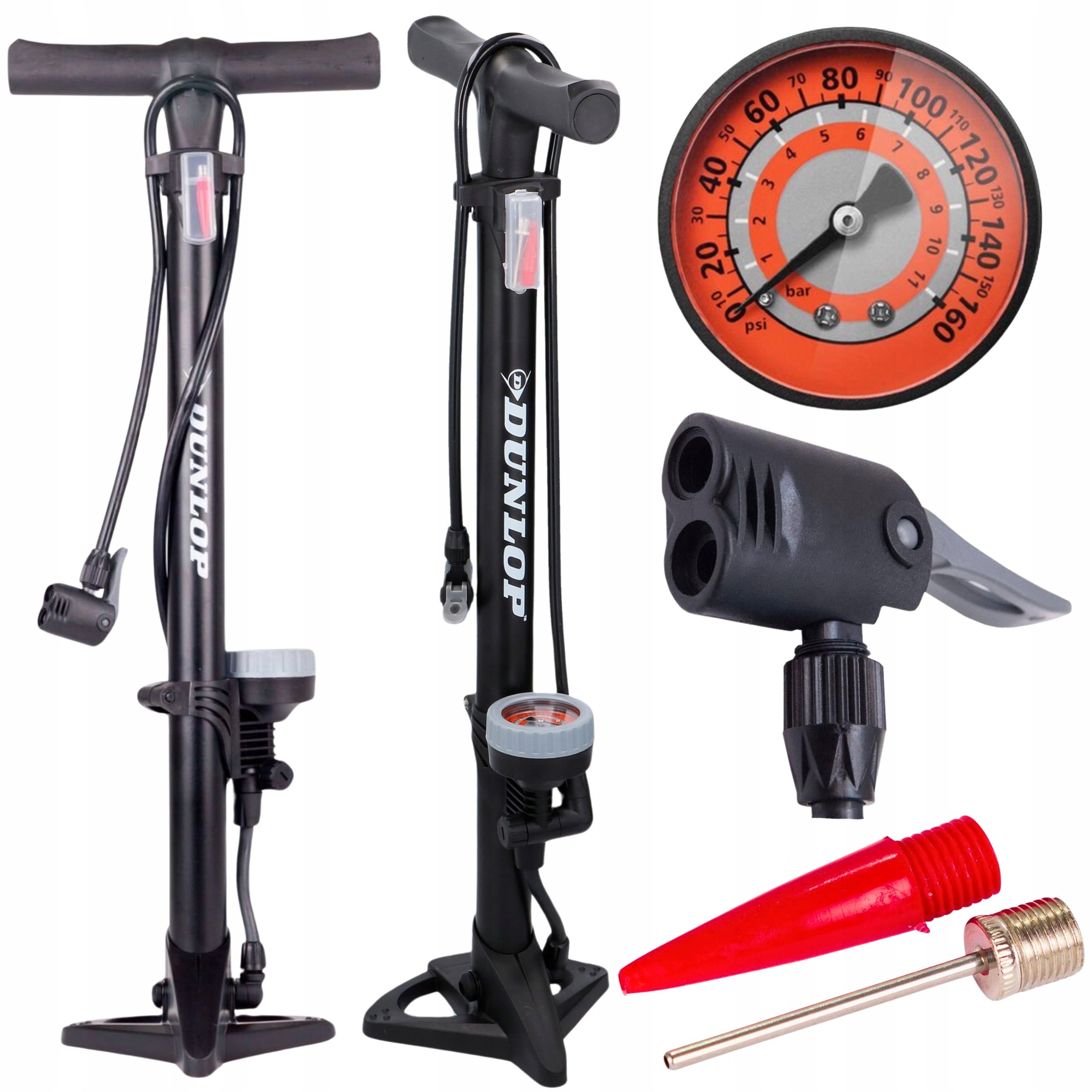 CAR BICYCLE PUMP WITH MANUAL FLOOR PRESSURE GAUGE DUNLOP