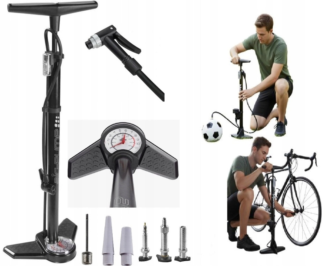 CAR BICYCLE PUMP WITH PRESSURE GAUGE FLOOR WORKSHOP TIP