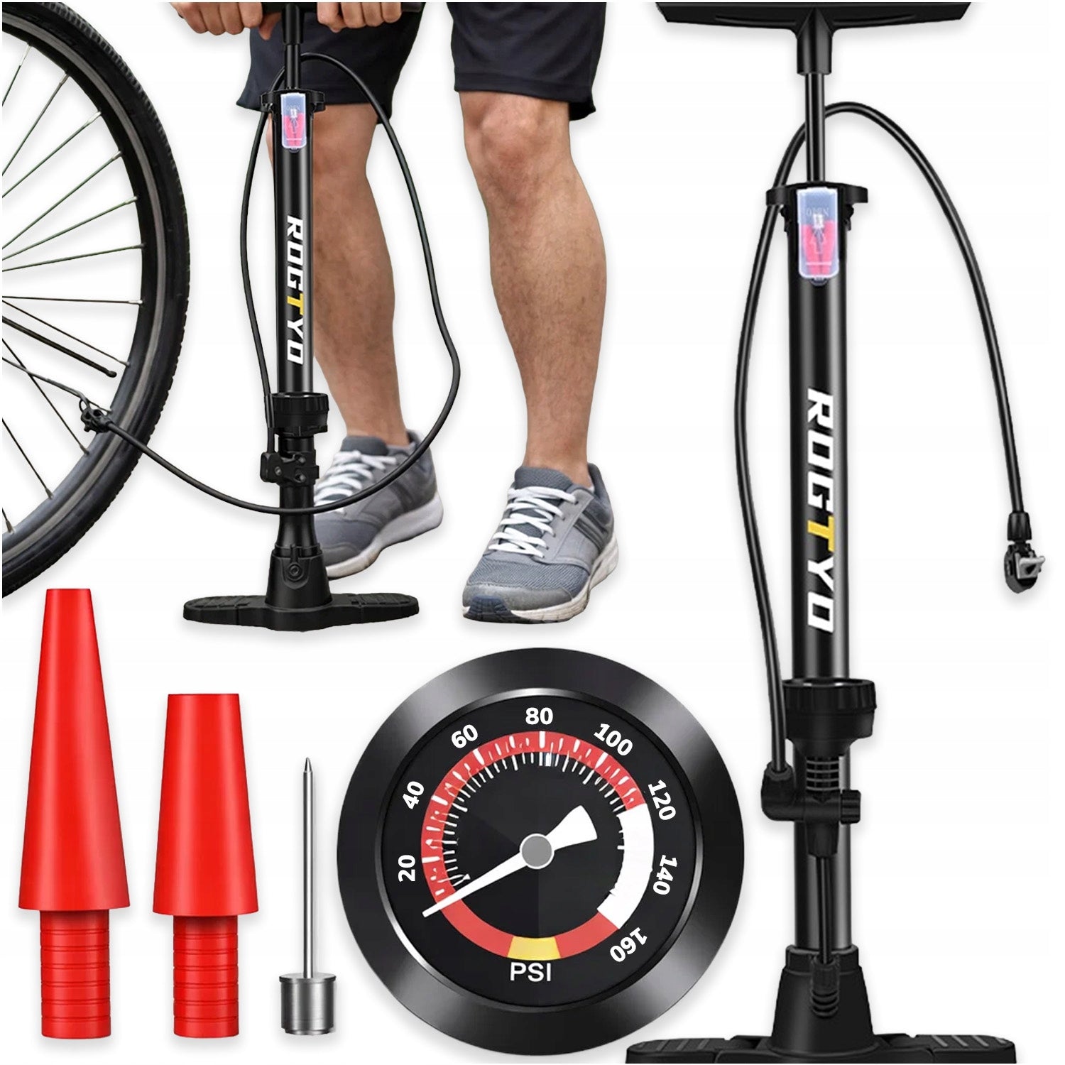 CAR BICYCLE PUMP WITH PRESSURE GAUGE FOR BICYCLE BALLS MANUAL PUMP 3IN1