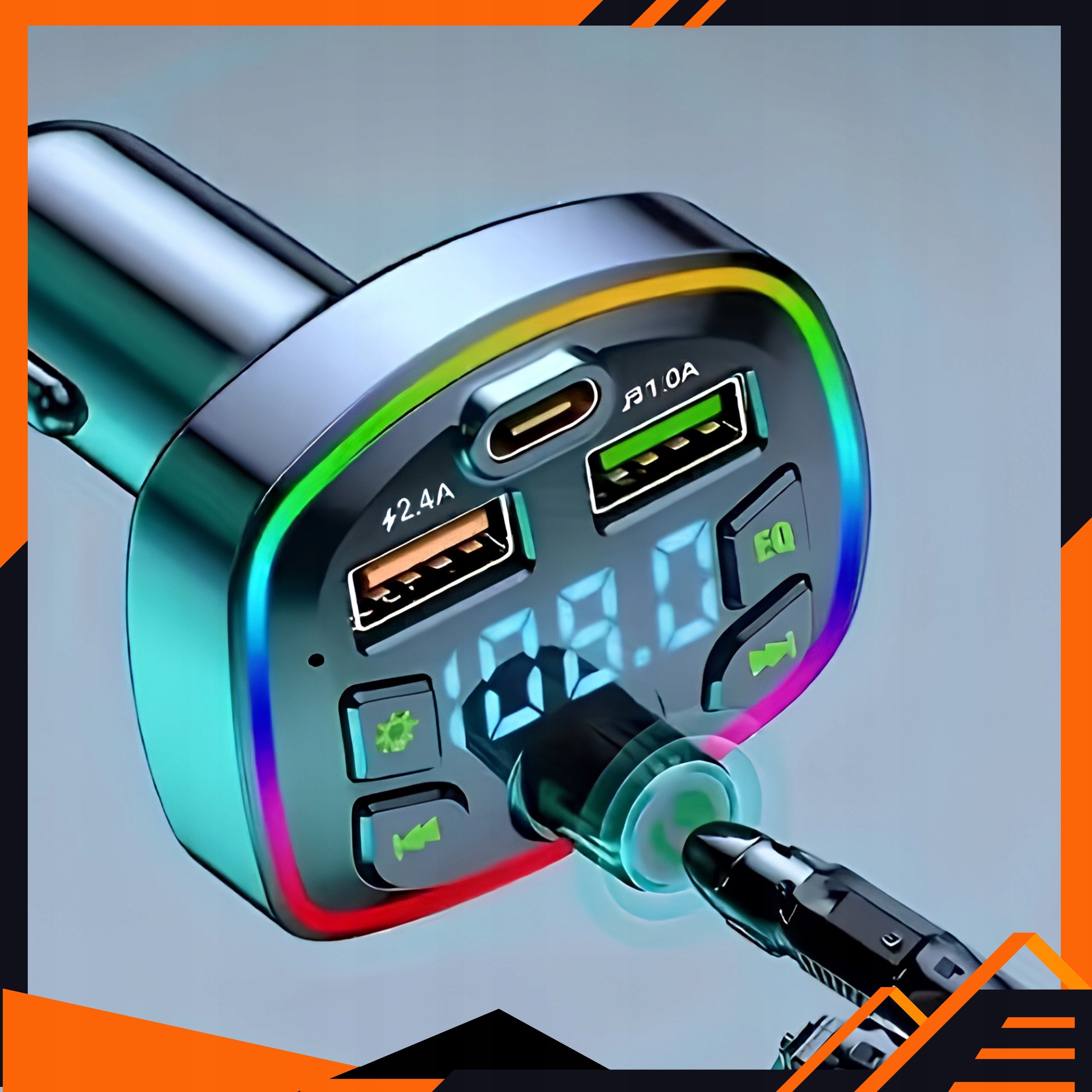 CAR BLUETOOTH TRANSMITTER FM USB 2.4A + 1.0A QC USB-C CHARGER Manufacturer code SZYBKA SAMOCHODOWA ŁADOWARKA 2X USB 2W1 TYP-C