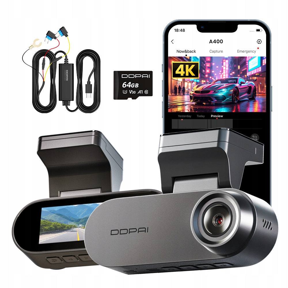 CAR CAMERA DDPAI Pictrey A400 VIDEO RECORDER +64GB + HARDWIRE KIT