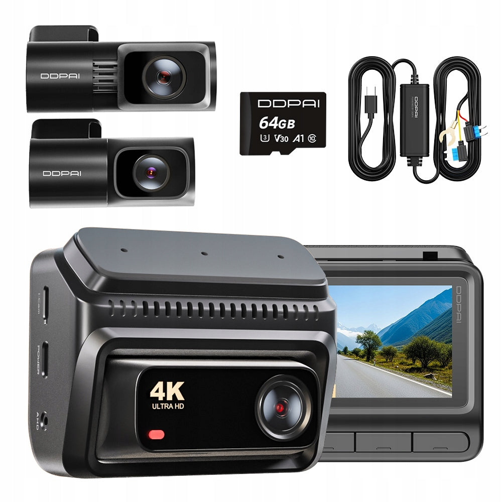 CAR CAMERA DDPAI Z60T 4K FRONT REAR INTERIOR + 64GB + HARDWIRE KIT